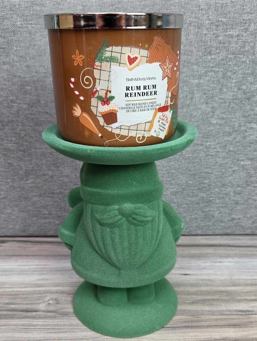 Bath & Body Works Green Gnome 3-Wick Candle Holder Pedestal
